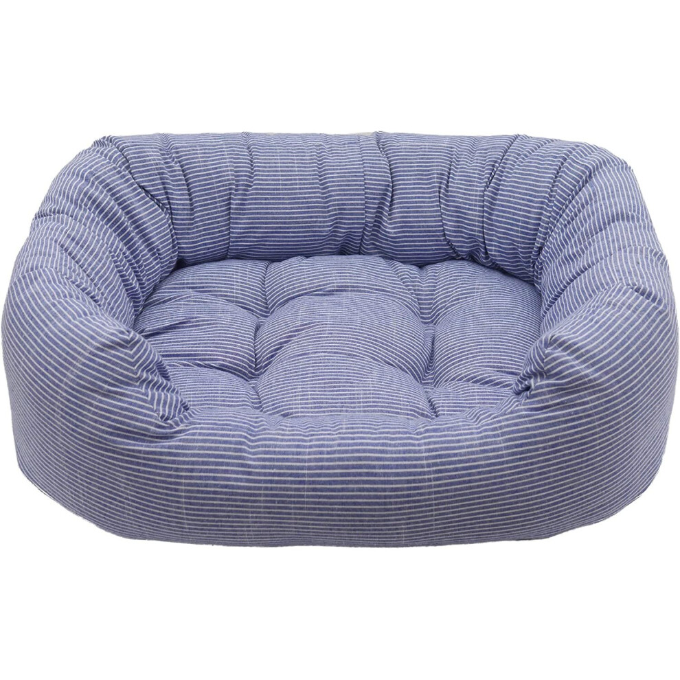 Rosewood Small Dog Bed For Dogs, Kittens And Puppies. Machine Washable, Super Soft And Cosy Sky Blue Striped Linen Look Dog Bed, 51X42x14cm