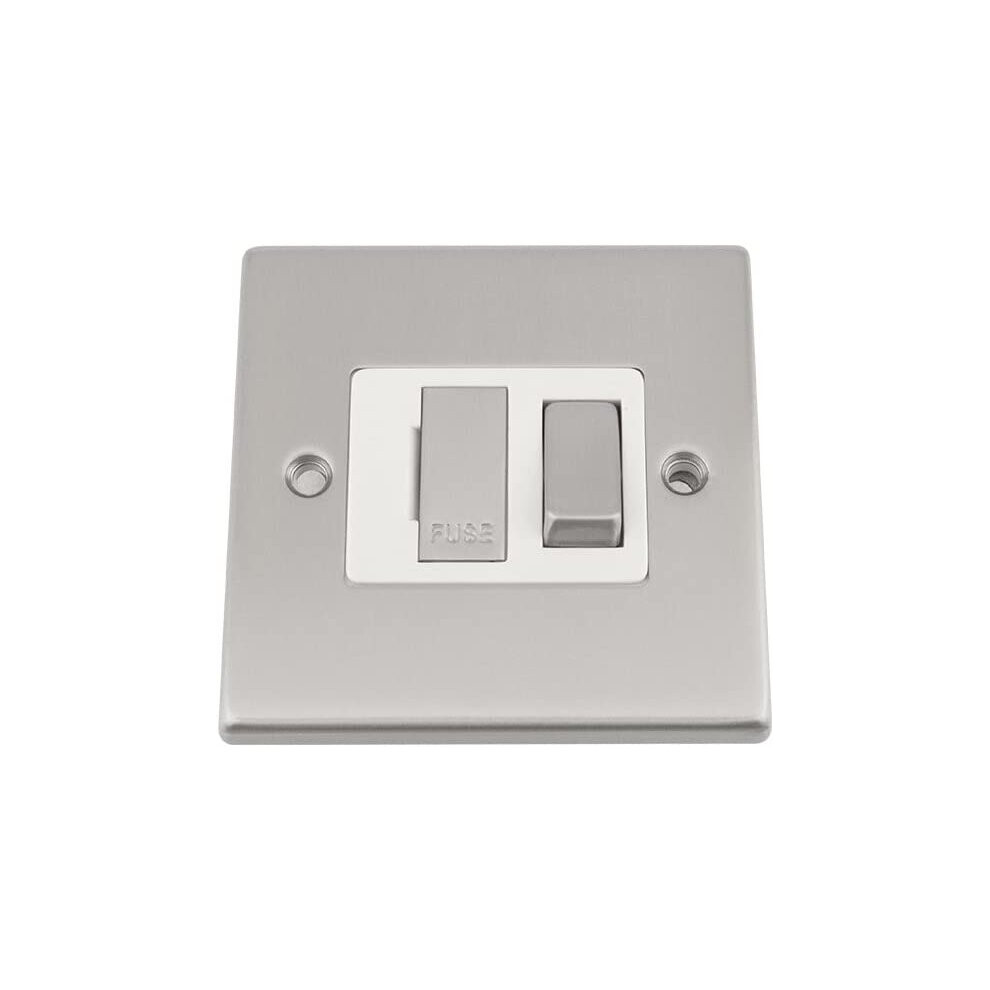 Fused Switch - Satin Matt Chrome Square - White Insert Metal Rocker Switch - 13 Amp Switched Fused Spur Unit 700867983569