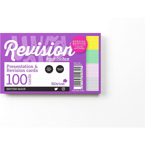Luxpad Revision 5x3" Flash Cards - Lined (100 Cards) Assorted Colours 1