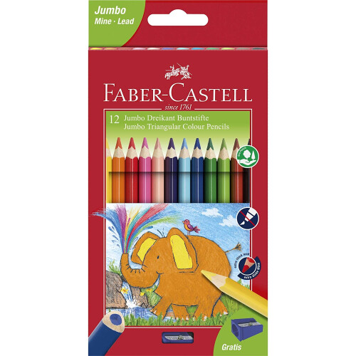 Faber-Castell Faber-Castell 116501 Triangular Jumbo Coloured Pencil (Pack of 12)