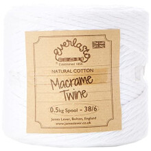 0.5KG SPOOLS EVERLASTO Single Twist Soft Cotton Macrame Craft Twine 38/6 (4MM Approx) (Snow White)