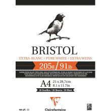 Clairefontaine 96173C Bristol Extra White Paper Pad, 205 g, A4, 20 Sheets