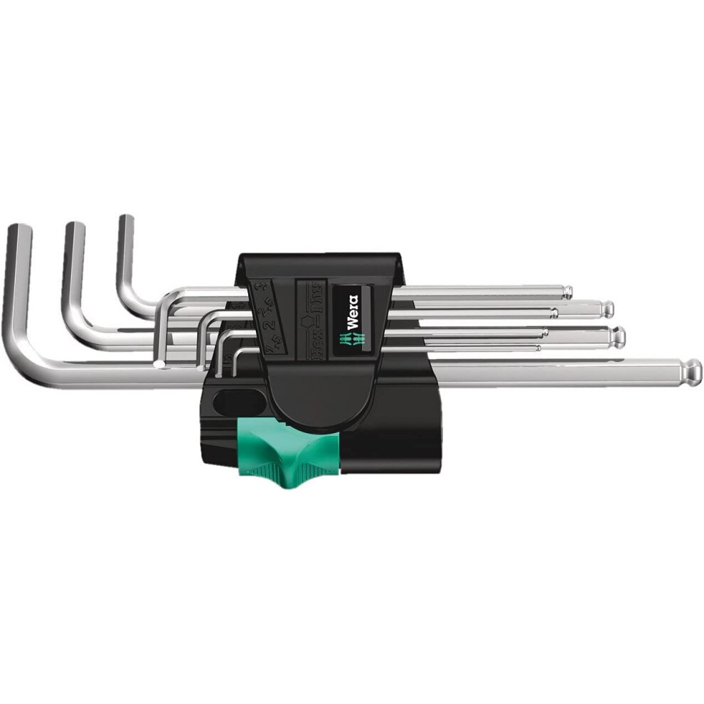 Wera 05022181001 Hex-Plus Key Set 950 PKL/7 SM N High Torque with Ball-end, Metric Long Chrome Plate, 1.5 mm-6 mm, 7-Piece
