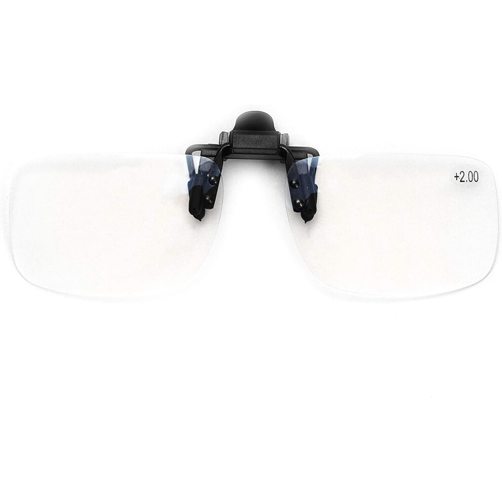Wonolo Reading Glasses Clip On Flip Up Magnifying Reading Glasses Magnifiers Lenses Readers Unisex (+2.0)