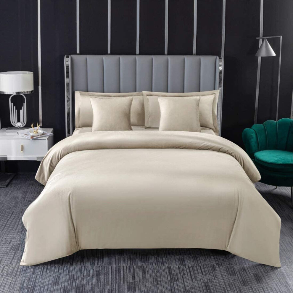 (King, Cream) Duvet Cover Set - Soft Valvet Duvet Cover & 2 Pillow Cases Bed Set Warm Soft