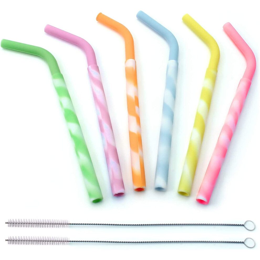 iGadgitz Home Reusable 100% Food Grade BPA Free Soft Silicone Straight & Bendy Drinking Straws with Metal Cleaning Brushes ? Set of 6 (Purple, Orange,