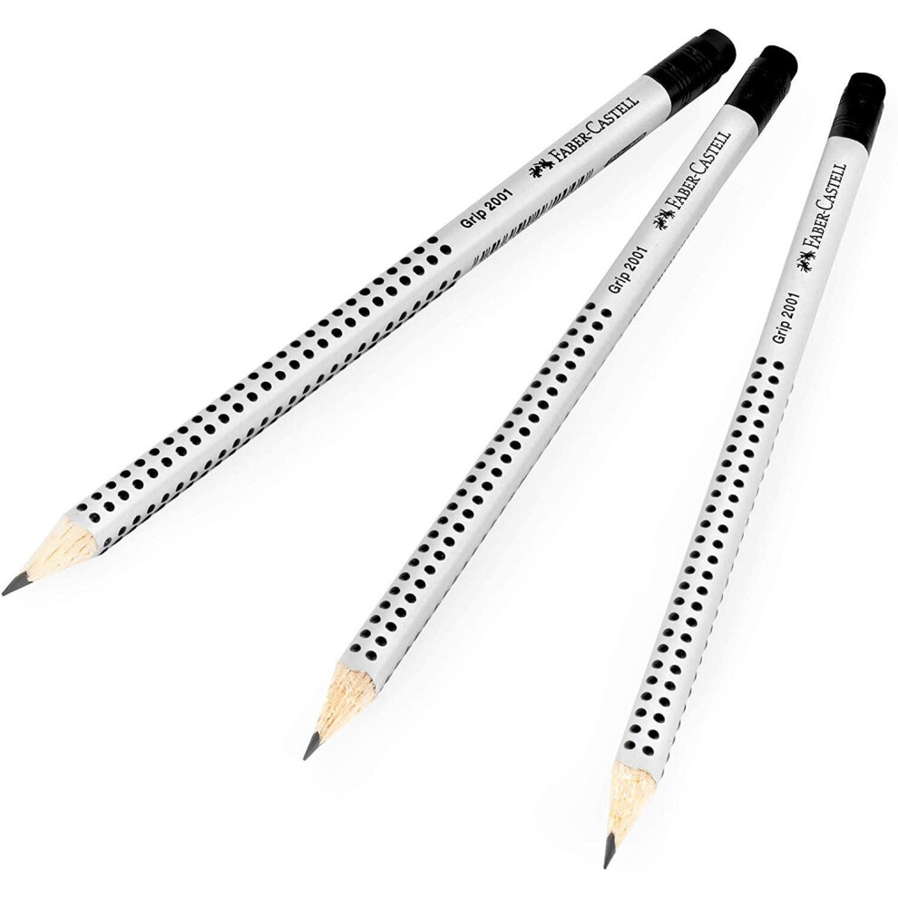 Faber-Castell Grip 2001 Triangular Eraser Tipped Graphite Pencils - B - Pack Of 3