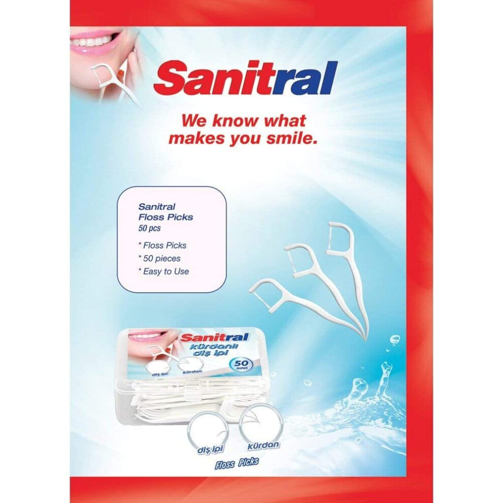 Sanitral 50Pcs Dental Floss Stick Flossing String Tooth Picks Flossers Teeth Plaque Oral