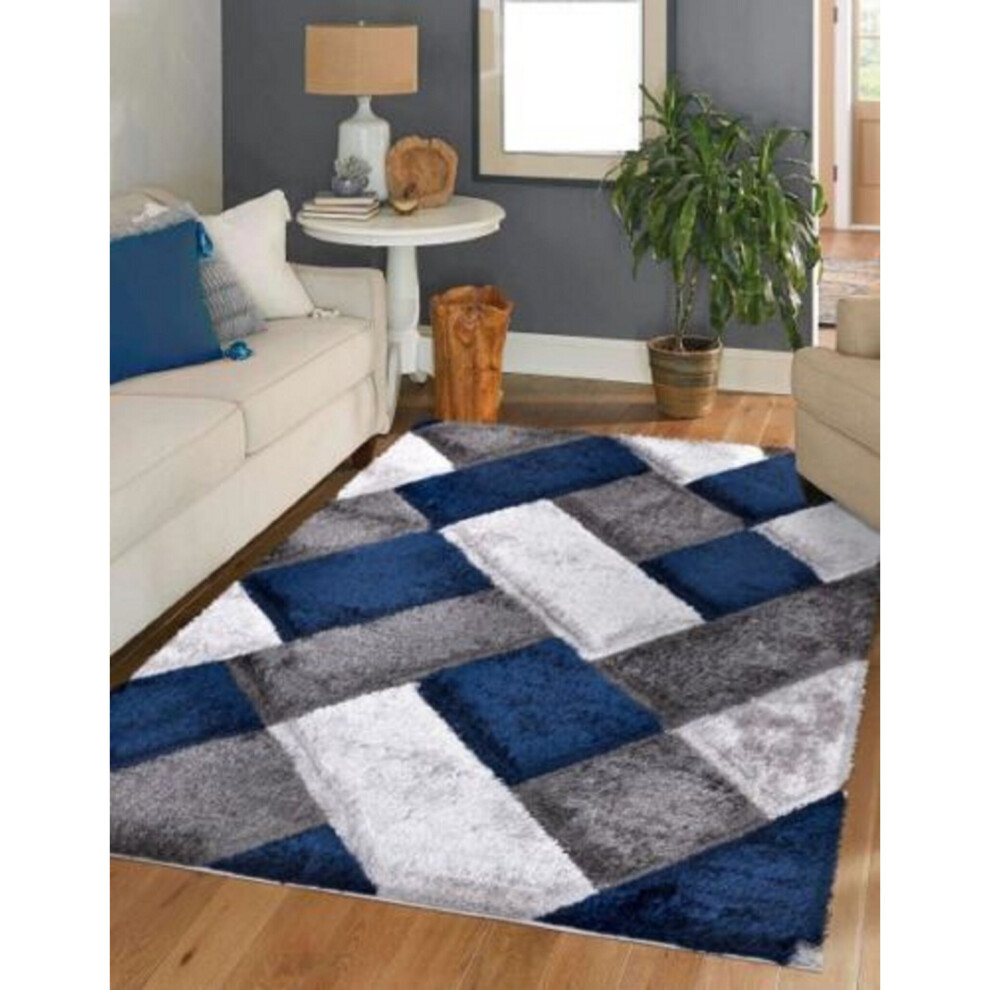 (Navy (ORION), 60 x 110 cm) New Soft Shaggy Modern Indoor/Outdoor Bedroom Rug Living Room Carpet Runner Mats-image-OPC-P9W7HXT-NEW