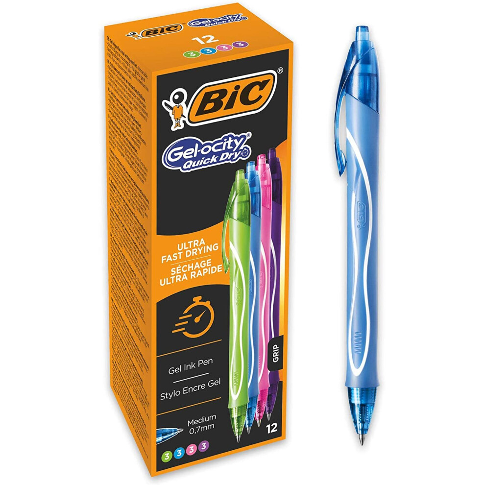 Bic Gel-Ocity Quick Dry Gel Ink Pens - Assorted Colours, Box Of 12