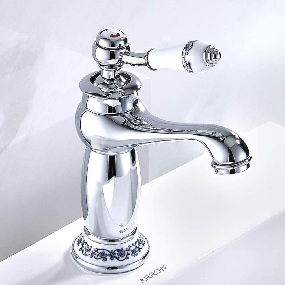 Luxury Victorian Basin Mixer Taps Chrome Mono Bathroom Cloakroom Sink Tap Hot and Cold Classic Faucet (Chrome)