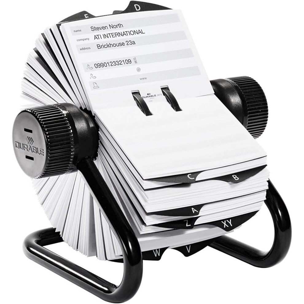 Durable Telinfex Rotary Address Card Holder | Includes 500 Cards | Includes 25 Tab A-Z Index | Made From Metal | Black