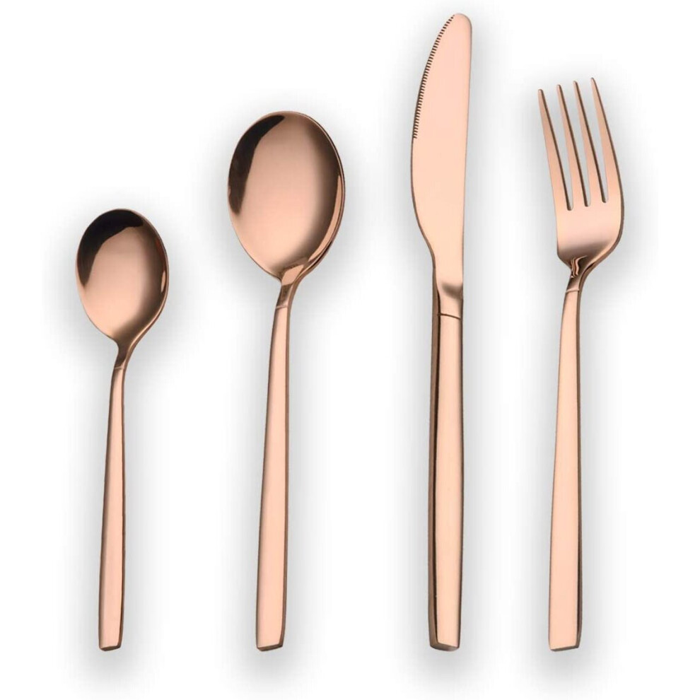 Berglander 24 Piece Titanium Rose Gold Plated Stainless Steel Cutlery Set, 24 Pieces Copper Flatware Set, Copper Color Silverware Set Cutlery Sets,