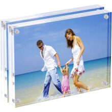 AMEITECH Acrylic Photo Frames,9x13 cm Clear Double Sided Magnetic Picture Frame, Desktop Frameless Postcard Display - Pack of 2