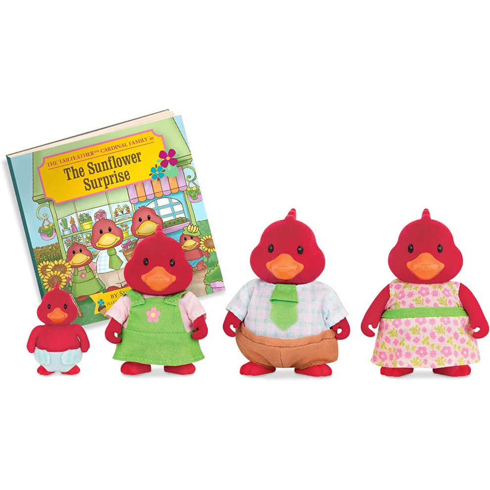 Li?l Woodzeez ? Tailfeather Cardinal Family ? 5pc Toy Set with Miniature Animal Figurines and Storybook ? Animal Toys and Accessories for Kids Age 3+