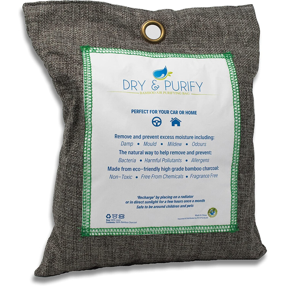 Dry & Purify ? Car Dehumidifier Deodorizer. Bamboo Reusable Air Purifier Bag. Also for Home - 500g
