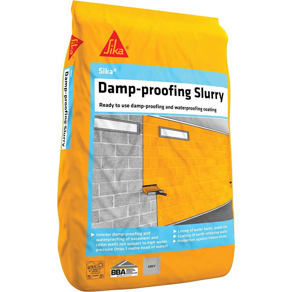 Sika Damp-Proofing Slurry - Ready To Use Damp-Proofing and Waterproofing Coating, Grey, 25 kg