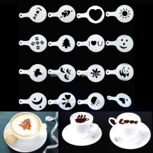 16Pcs Mold Coffee Milk Cake Cupcake Stencil Template Coffee Barista Ca