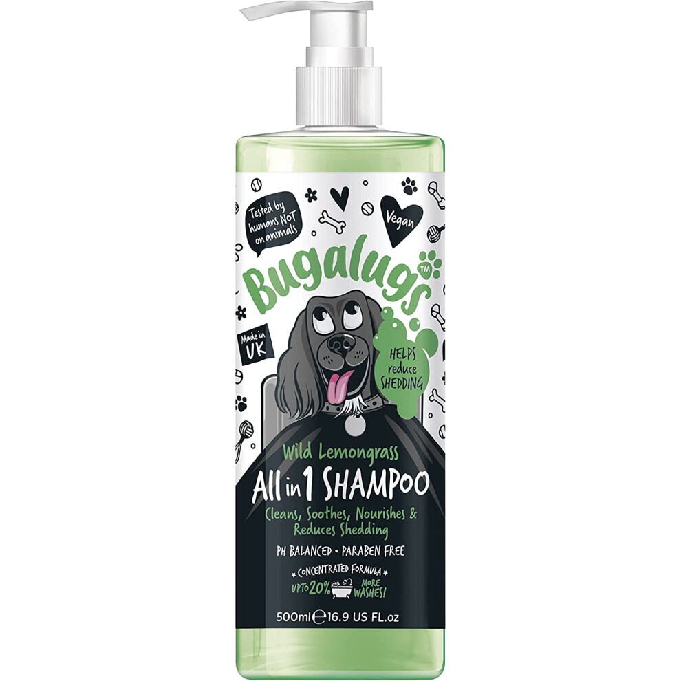 BUGALUGS All in 1 Dog Shampoo with Omega 3 & 6, Ceramides which reduces shedding, shampoo for dogs with dog perfume, puppy pro pet shampoo