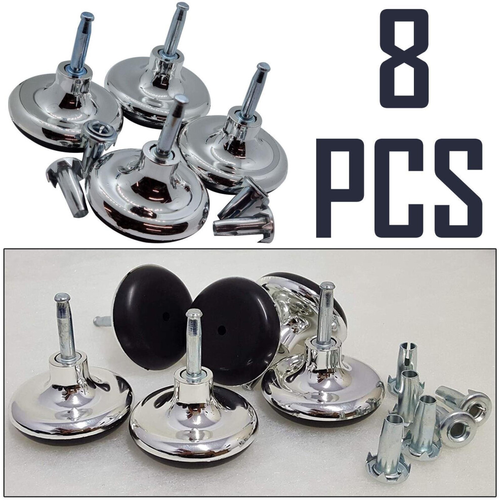 8 x Chrome Feet Leg Glides Castors Insert Bed Base