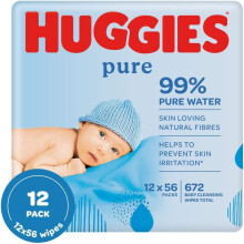 Huggies Pure Baby Wipes - 12 Packs (672 Wipes) Natural Wet Wipes, Fragrance-Free, 99% Pure Water for Sensitive Skin