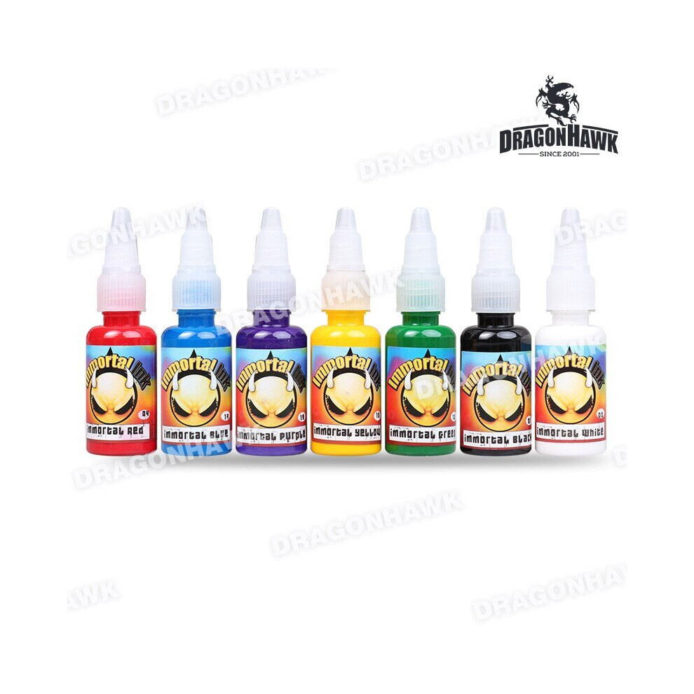 USA Import Immortal Tattoo Ink Pigment 7-PACK Primary Color Set 0.5oz 