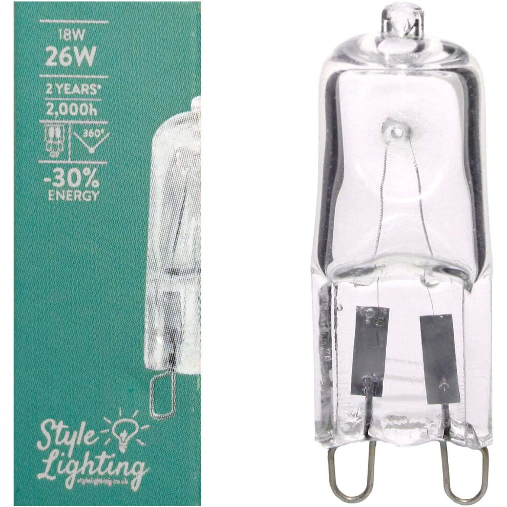 10 x Style Lighting G9 18 watt = 25 watt Halogen Energy Saving Capsule Light Bulb