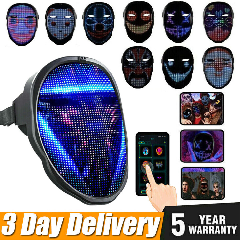 LED Full Face Mask, Programmable App Control Changing Mask Cosplay USB