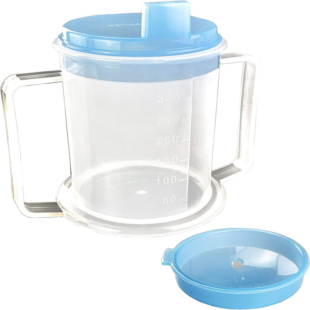 Drinking Cup/Beaker/Mug/Sippy Cup for Disabled Adults with Easy Grip Handles Anti Splash Spout and Travel Lid