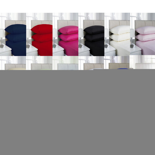 (King, Red) Extra Deep Non-Iron Percale Pollycotton Fitted Sheets 1
