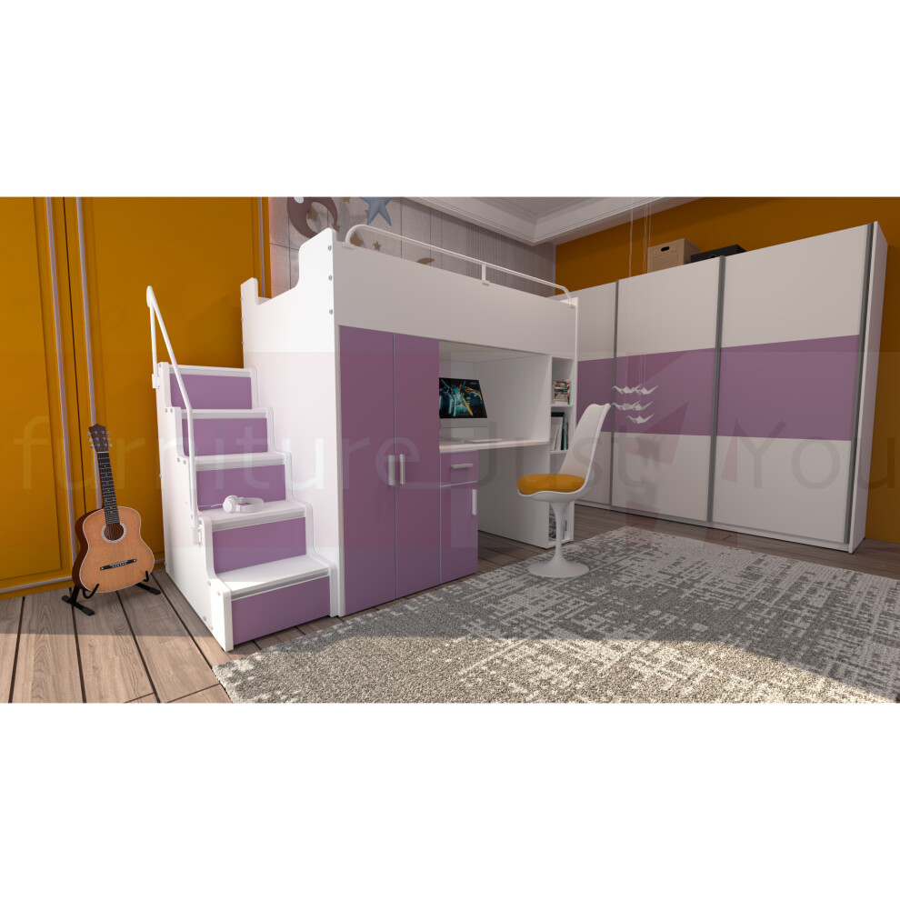 (Pink) Furniture Set Cabin Mid High Sleeper Bed Max 4SM