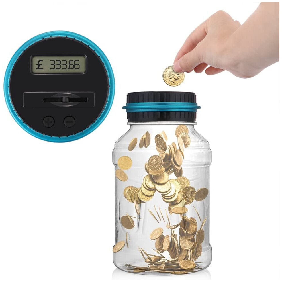 DeeCozy Counter, Automatic UK Counting Jar Box for Kids and Adult, Safe Money Bank Coin Saving Pot Container with LCD Display and Large Capacity, ABS,