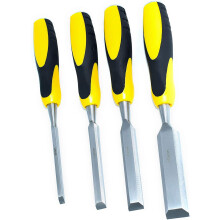Wood Chisel Set - 4 Pieces,Wood Woodworking Carbon Steel Anti Slip Grip Striking Cap Chisel Set- Grip Colour May Vary