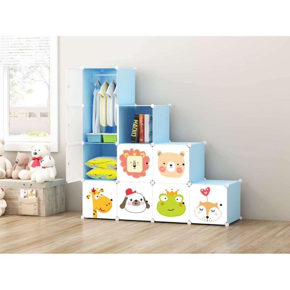 (BLUE) 10 Cube Closet Wardrobe Organizer Kid Storage Shoe