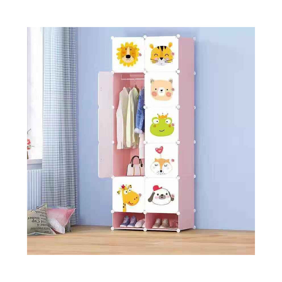 (PINK CABINET WITH SHOWCASE) 10 Cube Closet Wardrobe Organizer Kid Storage Shoe