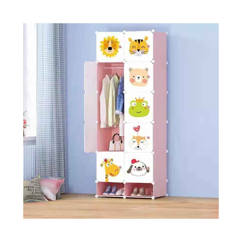 (PINK WITH SHOECASE) 10 Cube Closet Wardrobe Organizer Kid Storage Shoe