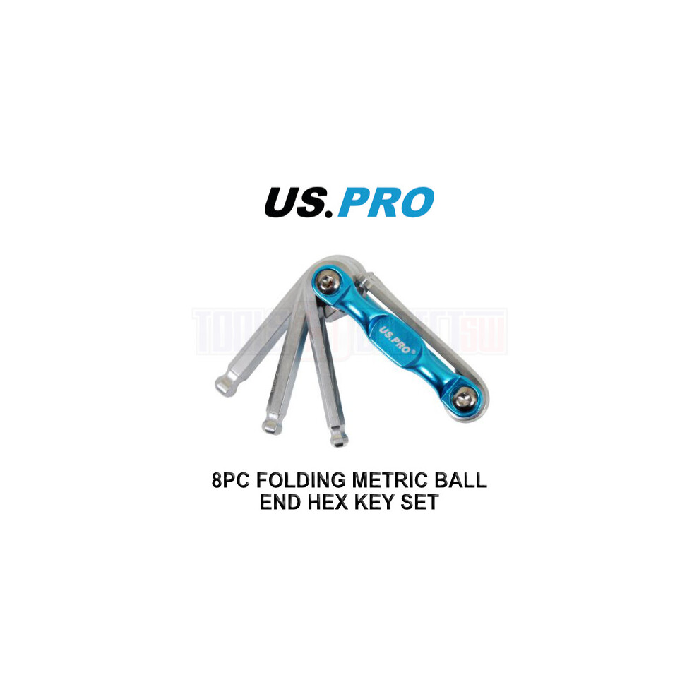 US PRO Tools 8 Piece Folding Metric Ball End Hex Key Set 1625