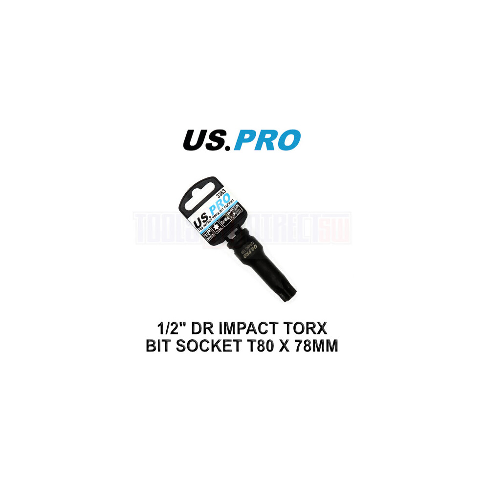 US PRO Tools 1/2" DR Impact Torx Bit Socket T80 X 78MM 3363