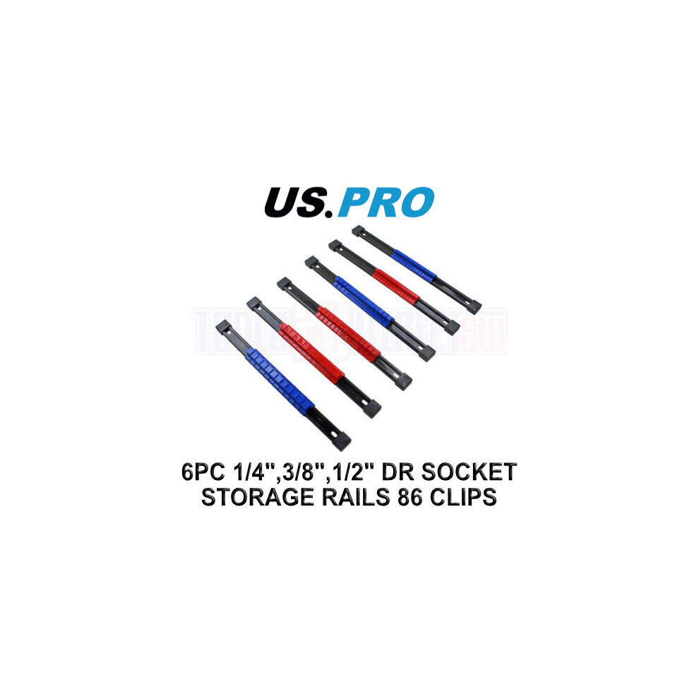 Us Pro Tools 6 Piece 1/4", 3/8", 1/2" Drive Socket Storage Rails 86 Clips 3461
