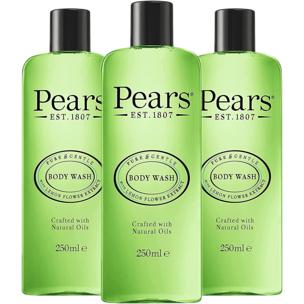 Pears Body Wash (3 x 250 ml) Pure and Gentle with Lemon Flower Extract