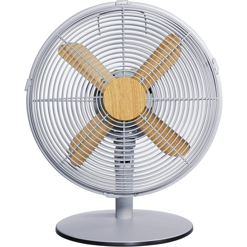 Russell Hobbs RHMDF1201WDG 12" Scandi Electric Desk Fan, 3 Speed Settings, Oscillating Fan & Adjustable Tilt, 45W, Grey and Wood Effect