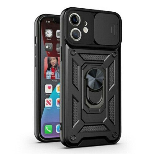 Armor Holder Shockproof Case for iPhone 12 - Black TPU/PC Protective Cover