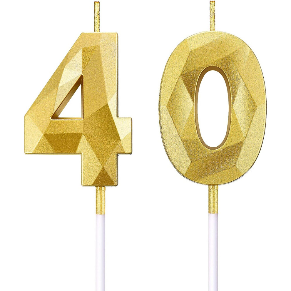 Bbto 40Th Birthday Number Candles 3D Diamond Shape Cake Candles Number 40 Cake Topper Decoration For Birthday Wedding Anniversary Celebration