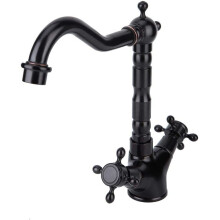 Sink Faucet, 360° Swivel Spout Hot&Cold Brass Water Tap, European Style Vintage Dual Handle Lever Black Kitchen&Bathroom Faucet(G1/2" )