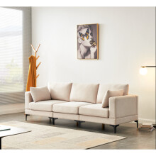 (Beige, 3 Seaters) Multifunction sofa with sleeping function ,Modern 3 seater Sofa Fabric Padded Seat Footstool Grey/Beige 235*80cm Corner with 2 Pillows