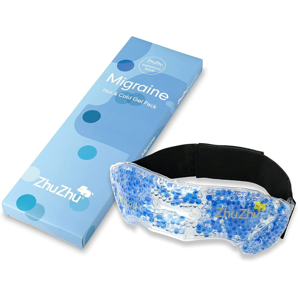 Zhu-Zhu Blue Migraine Hot & Cold Pack Wrap Therapeutic Gel Beads - Soothing Relief For Migraines, Sinus & Tension Headaches