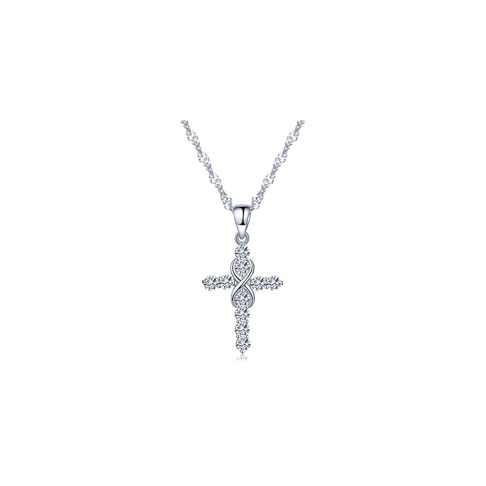 Infinite U Women's Girl's Necklace, Classic Cross Infinity Symbol Pendant, 925 Sterling Silver Necklace inlaid with zircon, Christmas birthday gift