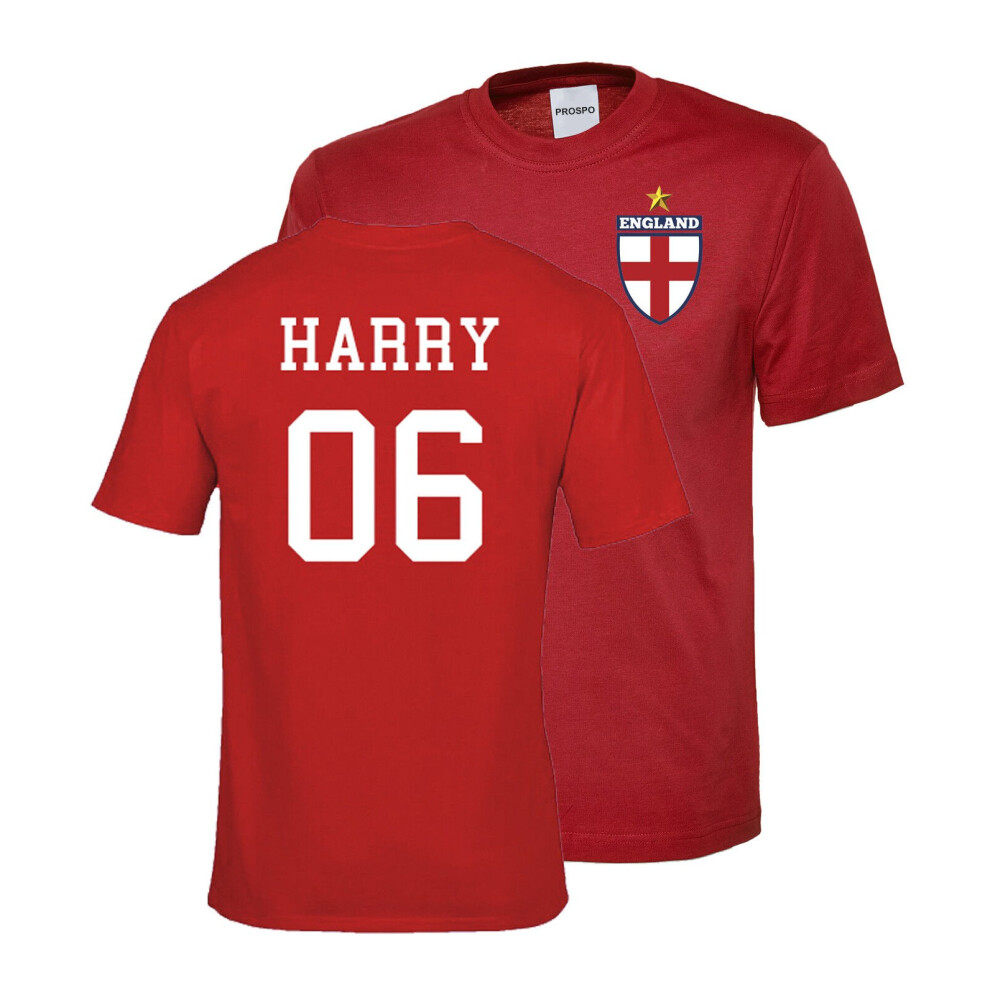 (3-4 Years, Red) Personalised England Flag Badge Football Shirt Kids with Your Name & Number