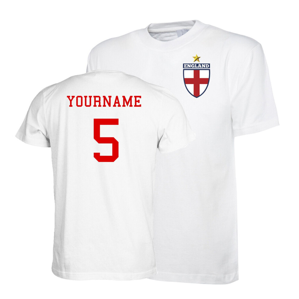 (12-13 Years, White) Personalised England Flag Badge Football Shirt Kids with Your Name & Number