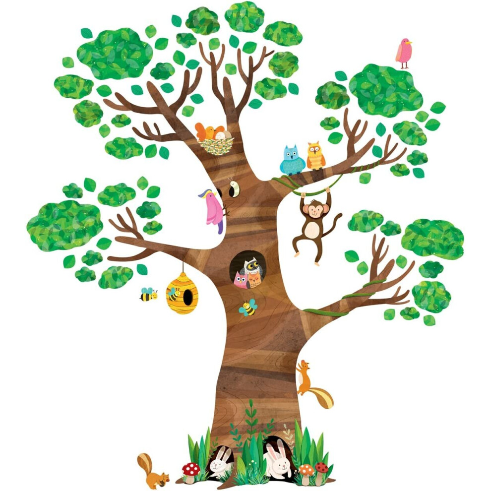 DECOWALL DL-1709 Giant Tree and Animals Kids Wall Stickers Decals Peel and Stick Removable for Nursery Bedroom Living Room Art murals Decorations(DEB)